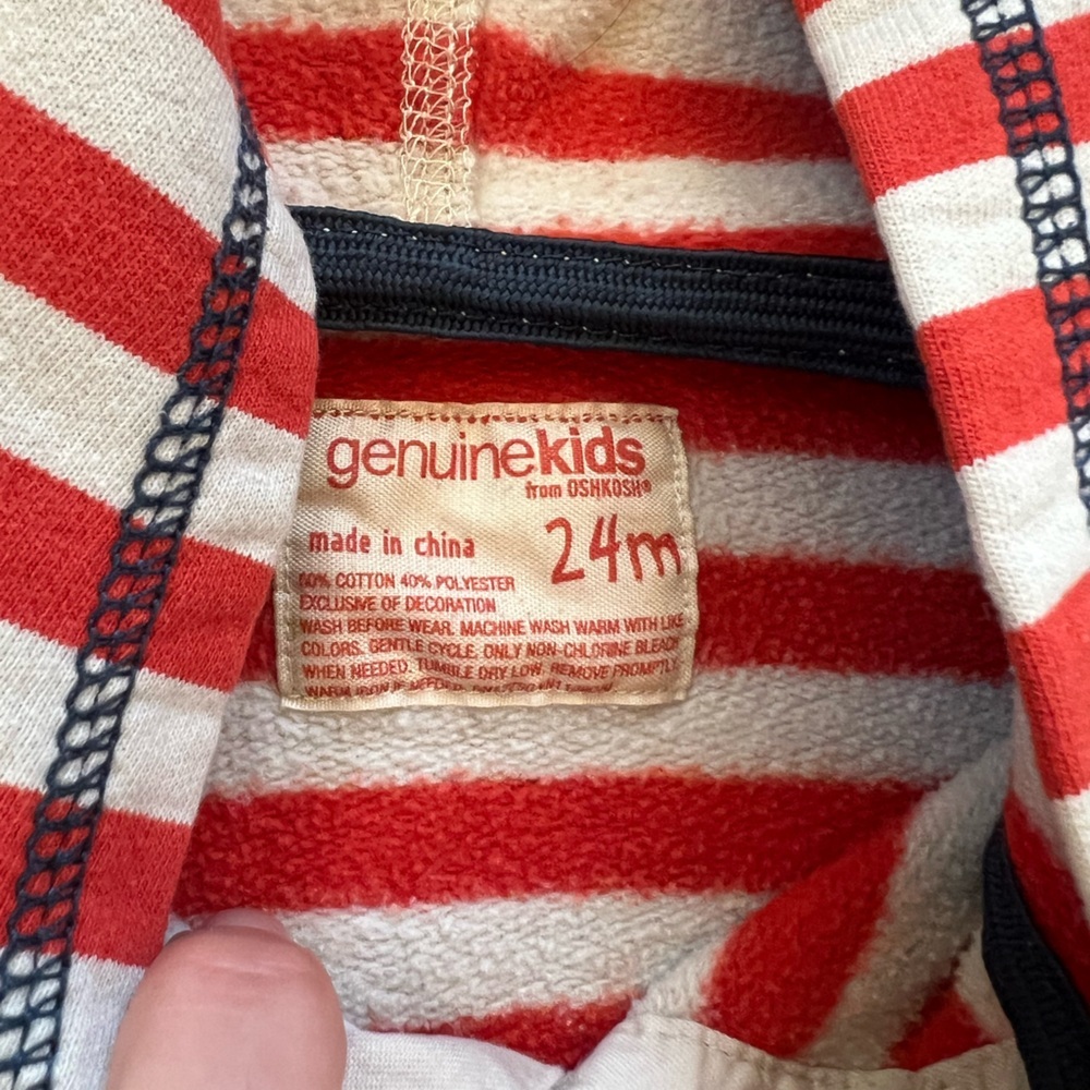 OshKosh B'gosh Red and White Striped Kids Hoodie - Picture 3 of 3
